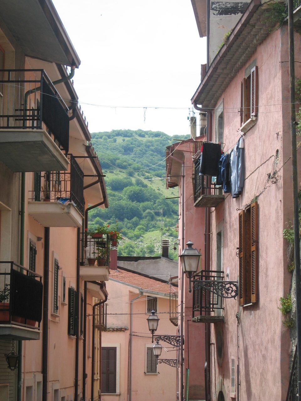 Historic multistory homes lining Via Casili in Alfedena in 2004
