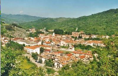 Aerial view of the village of Alfedena surrounded by green hills