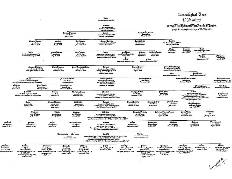 D'Amico family tree with names and relationships across multiple generations