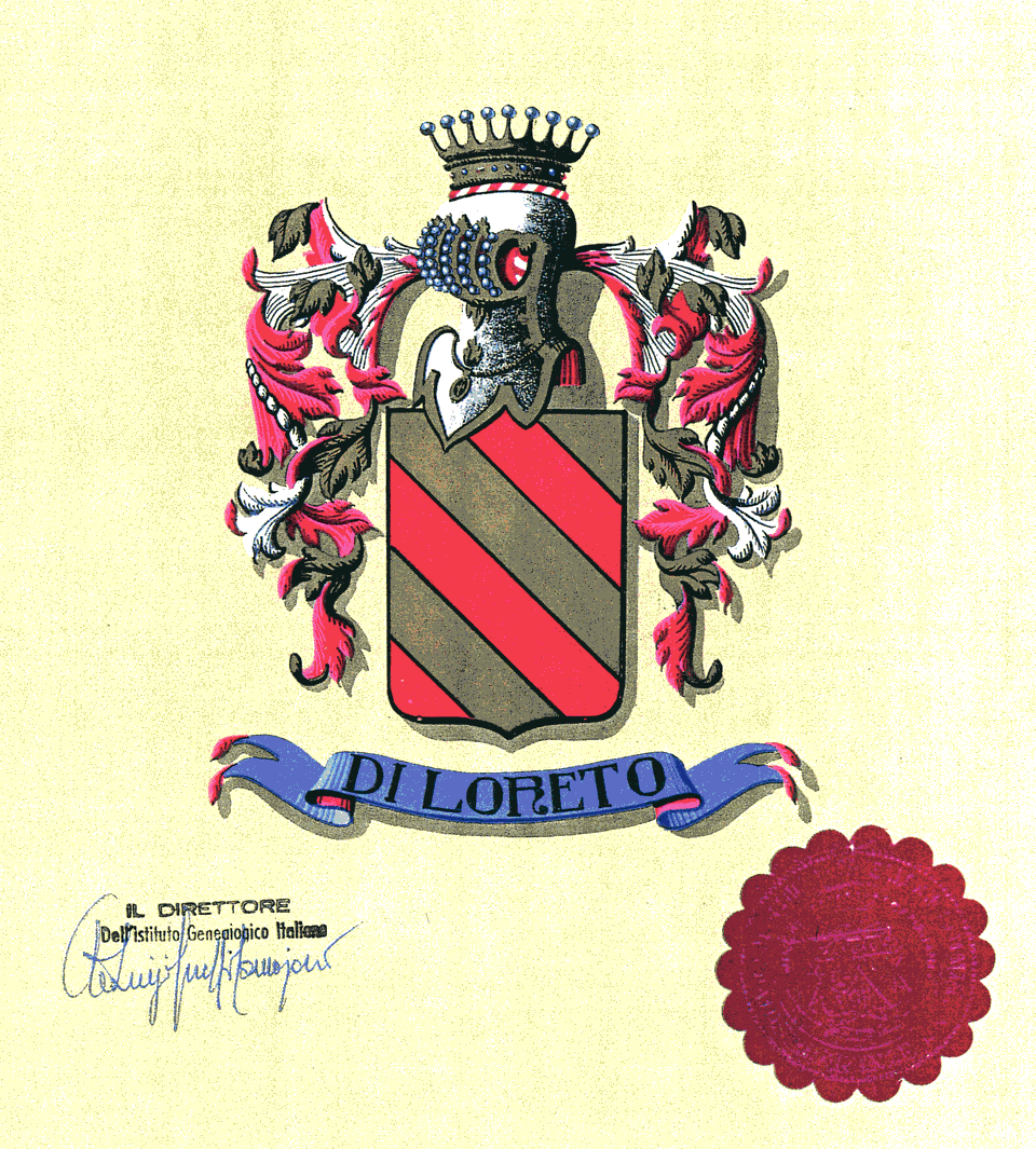 Historic DiLoreto family coat of arms associated with Genoa